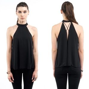Black Halter Open Back Top